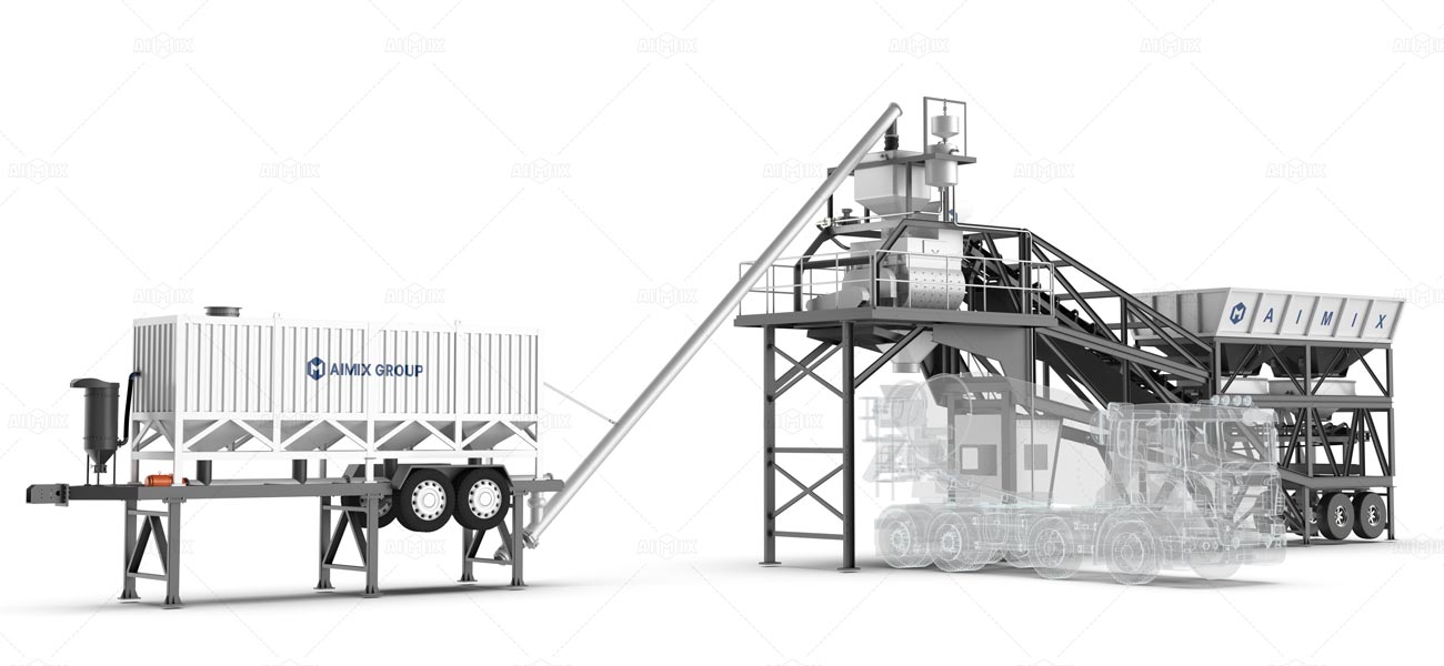 Planta de Concreto Premezclado Móvil con Silo de Cemento Horizontal